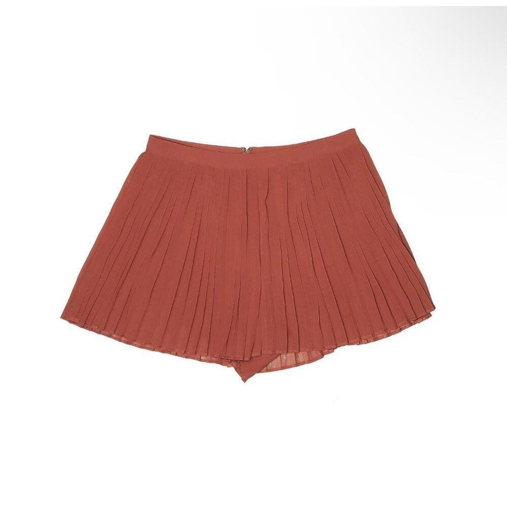 Women’s Lush Pleated Shorts Skirt Burnt Orange Boho Flowy Medium